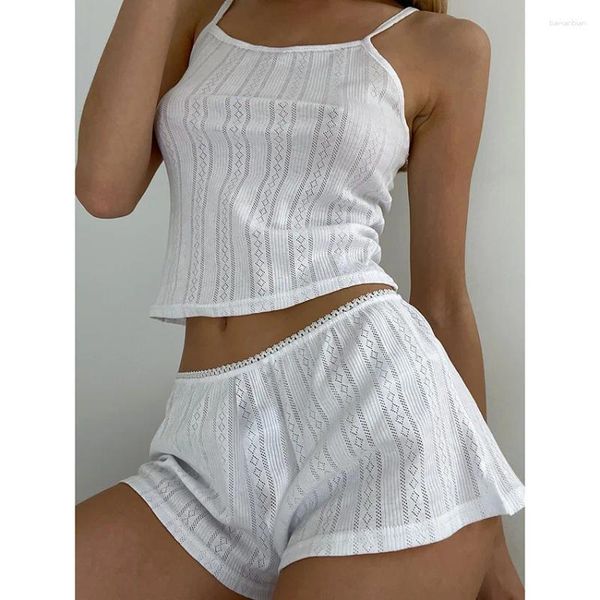 Accueil Vêtements 2024 Été Sexy Tri tricot Shorts Madiennes Dames Homewear Jacquard White Cool Pyjamas Ensemble de deux pièces