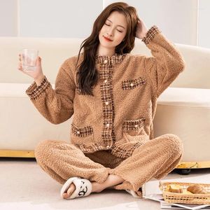 Thuiskleding 2024 Winter Winter Warm Flanel Dames Pyjama Sets Sexy Berber Fleece Sleepwear Dikke Huiskleding Set Girl Pijamas Mujer Pyjama