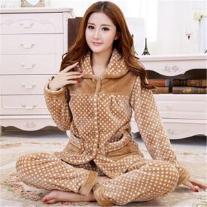 Ropa en el hogar 2024 Invierno Mujeres y hombres Pajamas Flannel Set Pantalones de manga larga Coral Fleece Pajamas pareja