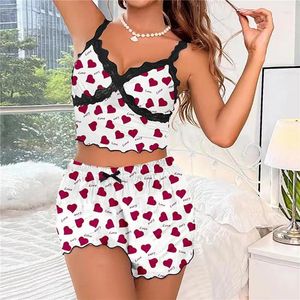 Thuiskleding 2024 Dames kanten mouwloze tops shorts pyjama's set sexy tweedelig slaapkleding zomer V-hals nachtkleding