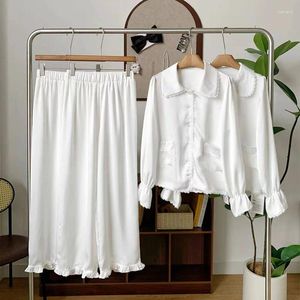 Ropa en el hogar 2024 Pajama de mujeres Set Soft Touch Camisa Pantalones Dos trajes Full White Long manga larga