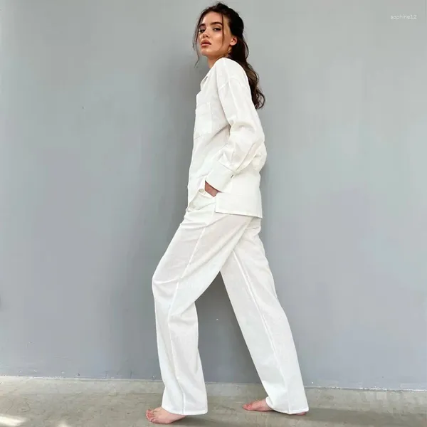Vêtements à domicile 2024 coton annuelle pantalon à manches longues pyjamas pyjamas en deux pièces européen et américain Summer Women's Outdoor