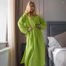 Home Kleding 2024Autumn Simple Green Fresh Long Dress Nightdress Europe en America Cross Border Ladies 'Huiskleding Groothandel Buitenlandse handel