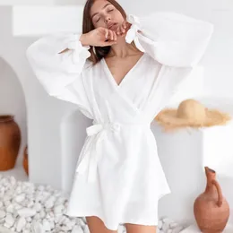 Home Clothing 2024Summer European and American Long Sleeve Nighthown Looscitting Loungewear Pyjamas Double-Layer Gauze Gad-Border Ladi