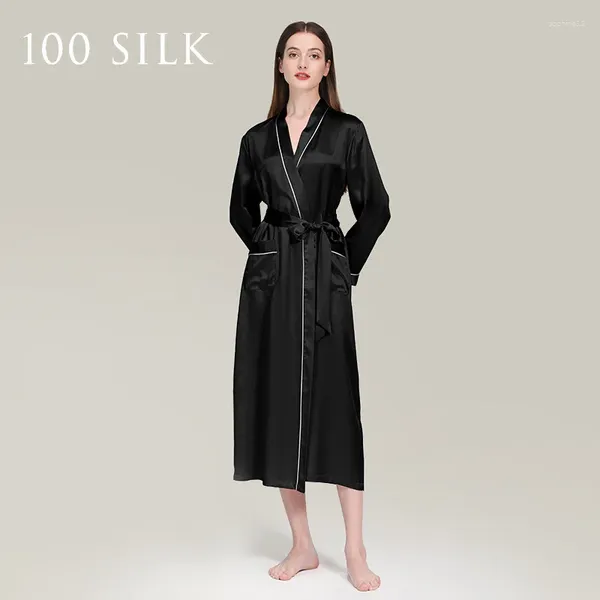 Vêtements à la maison 22 mm vêtements de luxe Vraie Robe Silk Bathrobe de lady Kimono avec poche Peignoirs