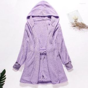 Accueil Vêtements 3 pièces femmes pyjama costume flanelle à manches longues robes solide dames Pijama ensemble avec short automne hiver mignon vêtements de nuit pour