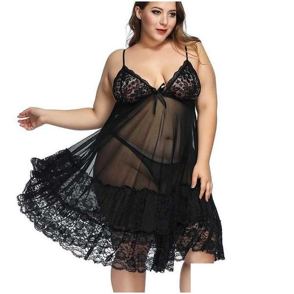 Inicio Ropa 6XXL Tallas grandes Lencería Porno Lace See Aunque para mujer Ropa Sexy Para El Sexo Vestido Ropa de dormir Vestido de noche 210924 Drop Del Dh01Y