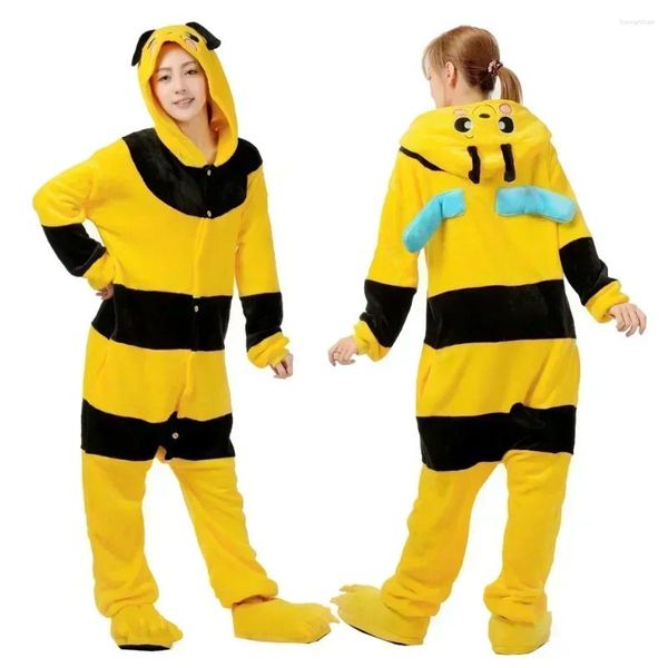 Ropa para el hogar animal adulto de abeja amarilla onesies de pijama de franela de dibujos animados de dibujos animados de cosplay salones de fiesta regalo de navidad kigurumi