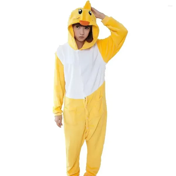 Inicio Ropa Adultos Animal Onesie Pato Pijamas Conjunto Ropa de Dormir Mujeres Invierno Unisex Traje Amarillo Dibujos Animados Franela Pareja Familia Pijamas