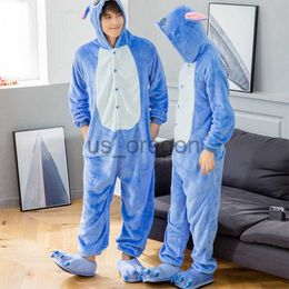 Vêtements pour la maison Adultes Kigurumi Onesie Couple Flanelle Vêtements de nuit Unisexe Stitch Cartoon Animal Pyjama Ensemble Hiver Chaud Flanelle À Capuchon Pyjama Femmes x0902