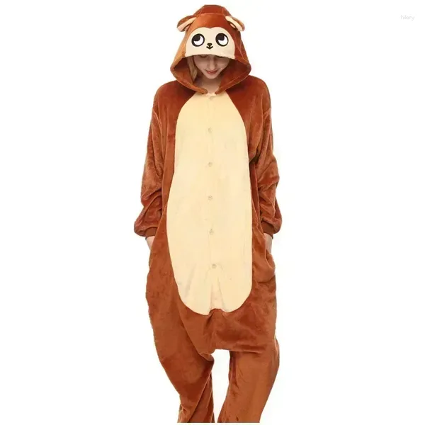 Accueil Vêtements Combinaison de dessin animé d'animaux, pyjama une pièce pour enfants et adultes, vêtements de nuit complets, singe marron, Cosplay décontracté, tenue de famille pour femmes