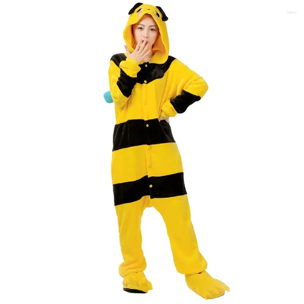 Ropa de casa Onesies de animales Kigurumi pijamas de abeja amarilla conjunto de mujer de franela de invierno de dibujos animados Cosplay ropa de dormir mono hombres ropa de casa Pijama