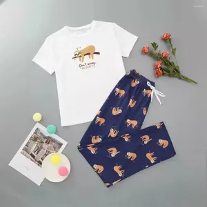 Ropa casera estampado animal de pijama sexy juego de manga corta cuello superior cintura elástica pantalones de sueño para mujeres