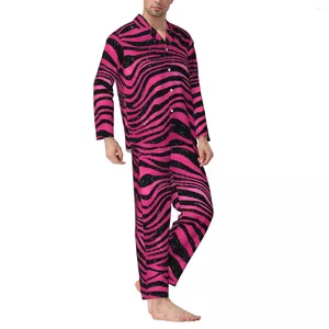 Home Vêtements Animal Imprimé rayures Pajamas Set Pink and Black mignon vêtements de sommeil unisexe à manches longues décontractées en vrac 2 pièces de nuit plus taille