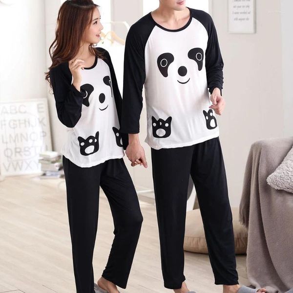 Vêtements à la maison couples d'automne dessin animées panda panda à manches longues pyjamas ensembles femmes homme de nuit décontractée