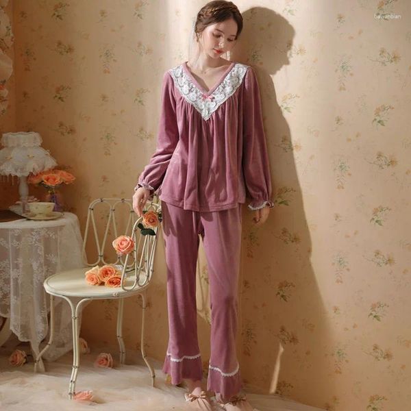 Accueil Ventes d'automne Hiver Coral Velvet Princesse Sweet Pajamas Girl épaissis de la flanelle à manches longues