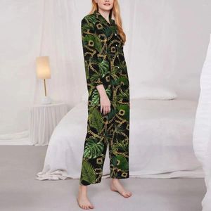 Vêtements à la maison baroque imprimer un pyjama sets automne les feuilles de palmier tropicale mignonnes femmes de somnifré