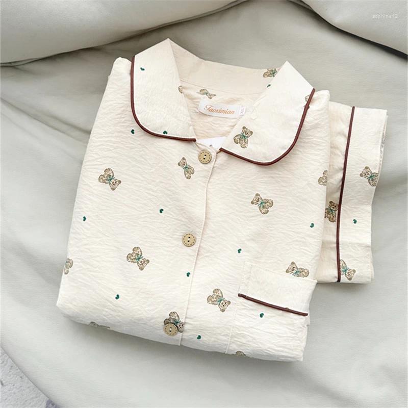Домашняя одежда медведь пижама женский лето чистое хлопок с короткими рукавами сладкие милые дамы повседневная одежда набор