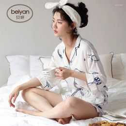 Thuiskleding Bei Yanchun Zomer Miss Pyjama's Sexy Cardigan Woman Modle Jurk Dun Female Seven Point Mouw Suit