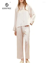 Accueil Vêtements Birdtree 19 mm Real Silk Elegant Pyjamas Set Femmes Pantalons à manches longues Gente confortable Formations 2024 Été S446100QC