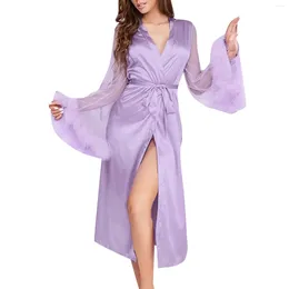 Vêtements à la maison Bouton vers le bas Long Robe Satin Robe Soft's Soft Silk Pyjama Loungewear Shee Mesh Furry Sleeve Kimono pour les femmes grandes chemises de nuit