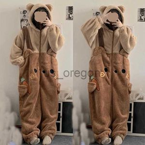 Thuiskleding Cartoon Fleece Pyjama Flanel Anime Onesie Volwassenen Dierenpyjama Set Vrouwen Mannen Warme Winter Beer Nachtkleding Cosplay Halloween x0902