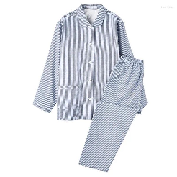 Ropa de hogar Pijamas informales de algodón de manga larga para mujer, camisa con solapa, pantalones, traje, pijamas de primavera y otoño, ropa de dormir femenina, conjuntos de pijamas para hombre