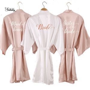 Home kleding Champagne Bathrobe Bruid Satinsilk Robe Women Bridal Party Sister Team Moeder Douche slaapkleding bruidsmeisje bruiloft korte gewaden 221202