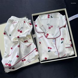 Ropa para el hogar Cerezas imprime dos piezas Pajamas set de verano faux manchas ropa de moda damas pantalones cortos casuales y pijamas top