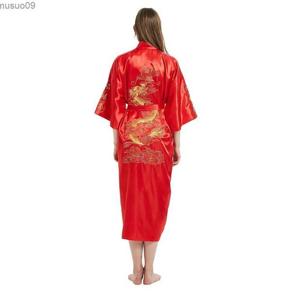 ropa en el hogar estilo chino para mujer toulada larga bordada dragón kimono baño de baño de pijamas casual homenaje nuevo dragón ropa para el hogar