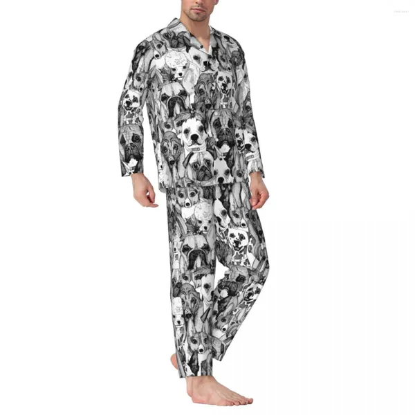 Inicio Ropa Conjuntos de pijamas con estampado de perro navideño Arte abstracto Ropa de dormir kawaii Hombre Manga larga Estética Ocio 2 piezas Ropa de dormir Tallas grandes