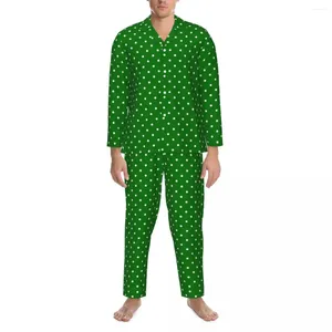 Home Vêtements Christmas Pyjamas verts Set Printemps Blanc Polka Porde imprimé chambre à coucher tendance 2 pièces décontractées surdimension