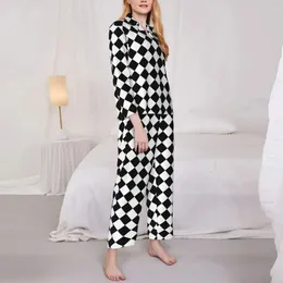 Vêtements à domicile Classic Checkerboard Pyjama Spring Spring Black and White Checker Sleepwear Sleepwear Feme Two Piece Casual Loose Nightwear Custom