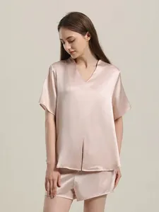 Vêtements à domicile Classic Silk Short-Sheeve Shorts Pyjama Set Custom Logo Soft Smooth Pure Nightwear