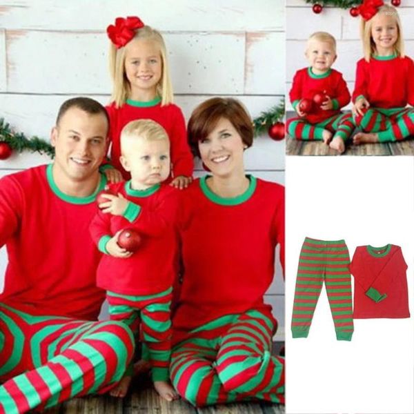 Maison de maison confortable pyjamas de Noël automne d'automne hiver mère père fille fils fils Leisure porte des ensembles de vêtements familiaux rayés RedGreen