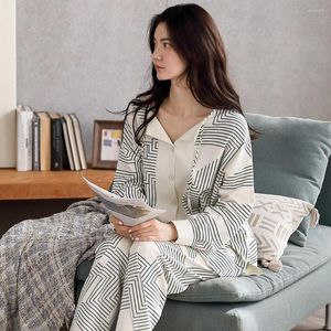 Thuis kleding katoen herfst dames pyjama's set bohemian strepen print slaapkleding v nek huiskleding nachtkleding pyjama's vrouw 2023