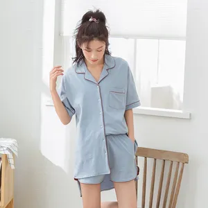 Thuiskleding Katoen Casual Dames Pyjama Shorts Set Turn-Down Collar Women Lingeries Lingeries Loose Sleeping 2-Pie