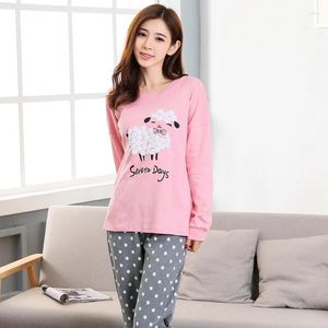 Thuiskleding katoen pyjama sets voor vrouwen 2024 herfst pyjama met lange mouwen pyjama schattige cartoon slaapkleding lounge polka dot broek huiskleding