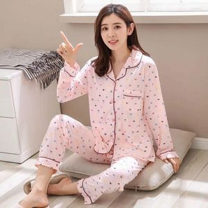 Vêtements à la maison Coton Imprimer des pyjamas ensembles pour femmes 2024 automne à manches longues à manches longues portes de pyjama pour femmes