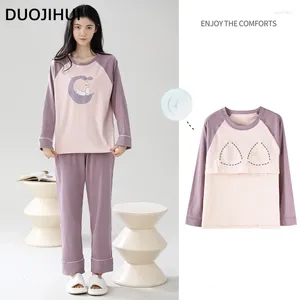 Ropa en el hogar DUOJIHUI Autumn Sweet Print Spell Color Pajamas Femenino Juego de cuello O con almohadilla de la almohadilla del pecho