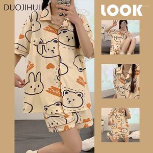 Accueil Vêtements Duojihui printemps Sweet Simple Casual Pyjamas For Women Ins Chic Button Cardigan Basic Pant Fashion Fashion Femmes