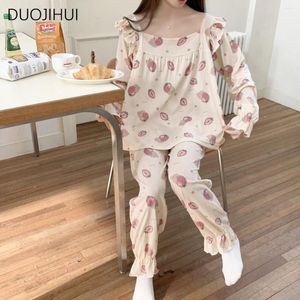 Accueil Vêtements Duojihui printemps Two Piece Imprimé pyjamas Femme Set Fashion Pullover Simple Pant Sweet Casual for Women