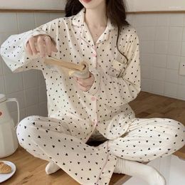 Home Clothing Est Spring en Autumn Women Pyjamas Set Knited Cotoon Pyjamas Femme Turn Down Collar Long Sleeve Sleepwear Girls Huiskleding