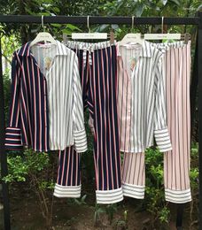 Home kleding fabriek groothandel zijden pyjama vrouwelijke slaapkleding gestreepte vrouwen pyjamamam broek tweedelige sets van hoge kwaliteit bedrukt