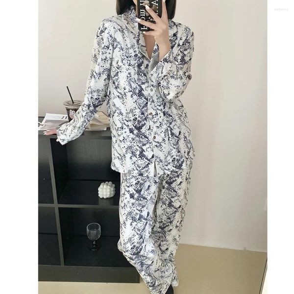 Accueil Vêtements Mode Peau De Serpent Texture Imprimé Pyjamas Ensemble Femme 2PCS Pantalon Costumes Pyjama Pour Femme Lâche Tenue Décontractée Loungewear