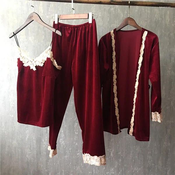 Moda de ropa de casa Pajama para mujeres Juego de otoño e invierno Velvet de tres piezas SEXY PAJAMAS Sleepwear Damas Nightwear