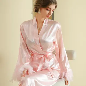 Thuis Kleding Veer Kimono Badjas Dame Satijn Nachtkleding Lounge Nachtkleding Sexy Nachthemd Bruid Bruiloft Ochtendjurk Dames Casual