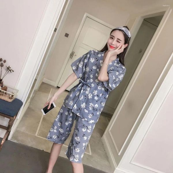 Accueil Vêtements Feme Summer 6535 Tricot Cotton Japonais Kimono Pajamas Girls Étudiants mignons Small Fresh Wide confortable Service