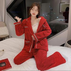 Thuiskleding flanellen slaapkleding 2 stks pyjama's passen vrouwen lange mouwen intieme lingerie herfst casual slaapset nachtkleding