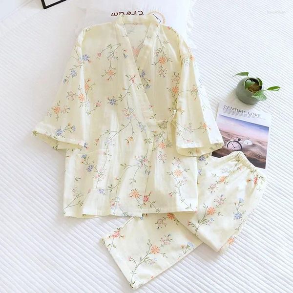 Ropa para el hogar Impresión de flores BOLES DE KIMONO PARA PRIMA Y SUMER SUMPRADO PAJAMA FRIE FRIE